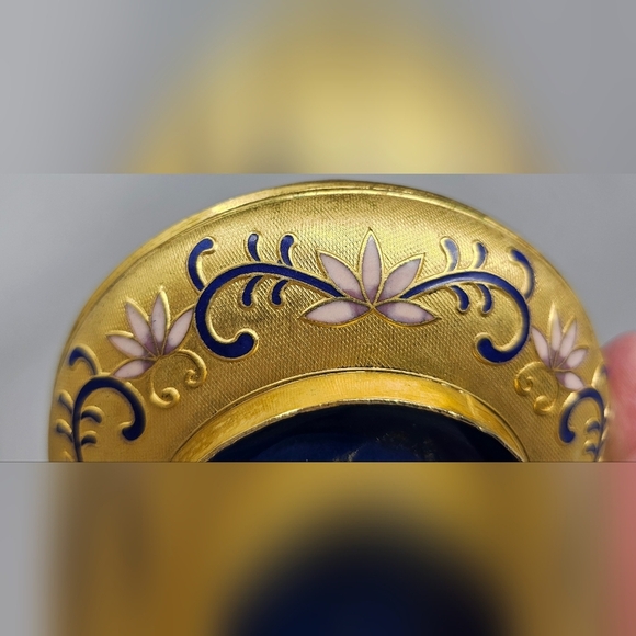 Vintage Cloisonné And Enamel Flower And Butterflies Trinket Jewelry Box Round - Picture 8 of 13